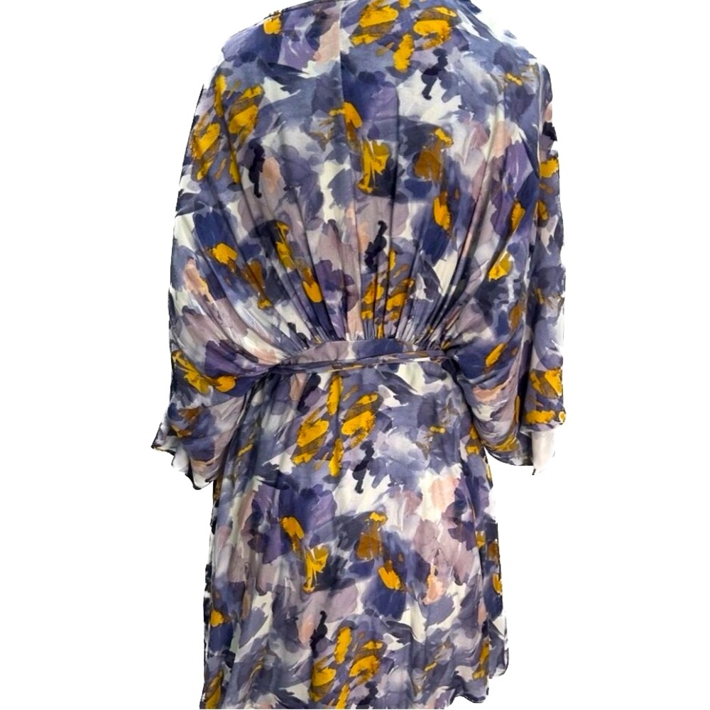 Floral Watercolor Wrap Mini Dress - Purple/Yellow - Picture 3 of 13
